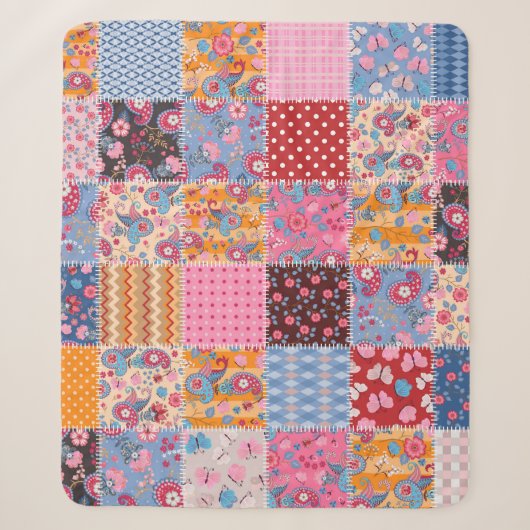 Nahtloses Patchwork, süßes Stoffmuster. Sherpadecke (Vorderseite)