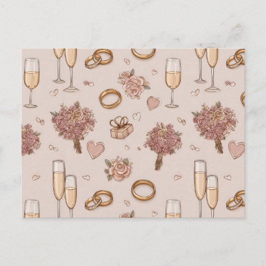 Nahtloses romantisches Hochzeitmuster Postkarte (Vorderseite)