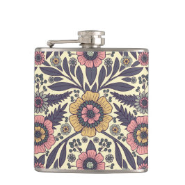 Nahtloses rosa und blaues Blumenmuster Flachmann