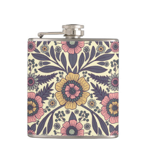 Nahtloses rosa und blaues Blumenmuster Flachmann