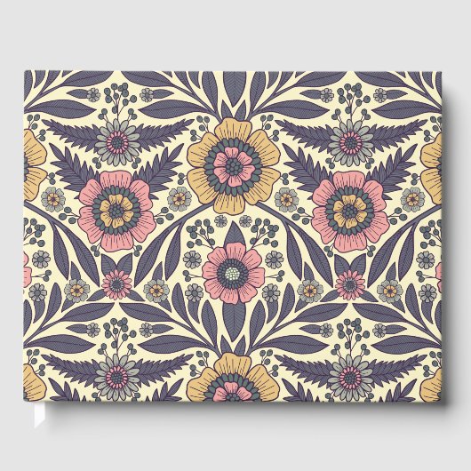 Nahtloses rosa und blaues Blumenmuster Gästebuch (Vorderseite)