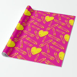 Nahtloses rosa Wrapping Paper mit Herz-Stifte Geschenkpapier