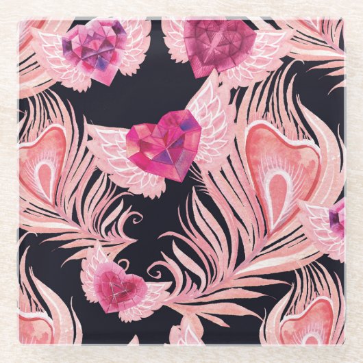 Nahtloses, sanftes Watercolor-Muster Glasuntersetzer (Vorderseite)