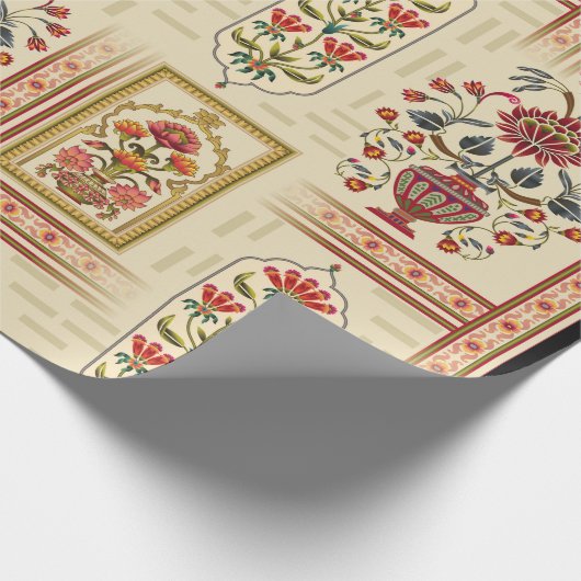 Nahtloses schönes Mughal-Blume-Motiv mit Pattern Geschenkpapier (Ecke)