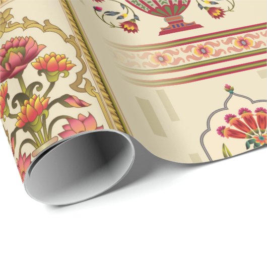 Nahtloses schönes Mughal-Blume-Motiv mit Pattern Geschenkpapier (Rolleneckpunkt)