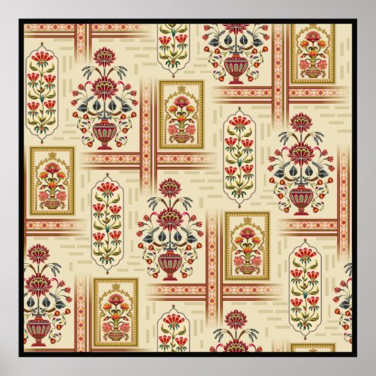 Nahtloses schönes Mughal-Blume-Motiv mit Pattern Poster (Vorne)