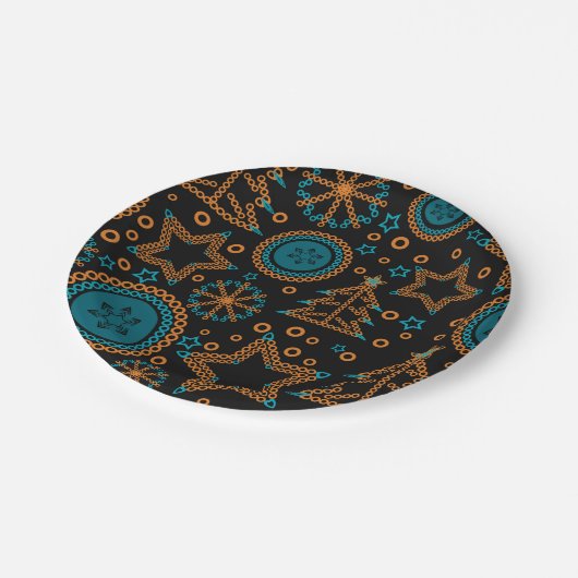 Nahtloses Schwarz Frohe Weihnachtsdekoration tr Pappteller (Schrägansicht)