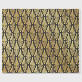 Nahtloses Schwarz und Gold Art Deco Palmenblattmus Geschenkpapier (Flach)