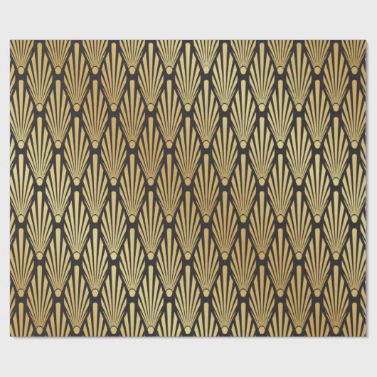 Nahtloses Schwarz und Gold Art Deco Palmenblattmus Geschenkpapier (Flach)