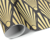 Nahtloses Schwarz und Gold Art Deco Palmenblattmus Geschenkpapier (Rolleneckpunkt)