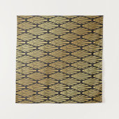 Nahtloses Schwarz und Gold Art Deco Palmenblattmus Wandteppich (Vorderseite (Horizontal))