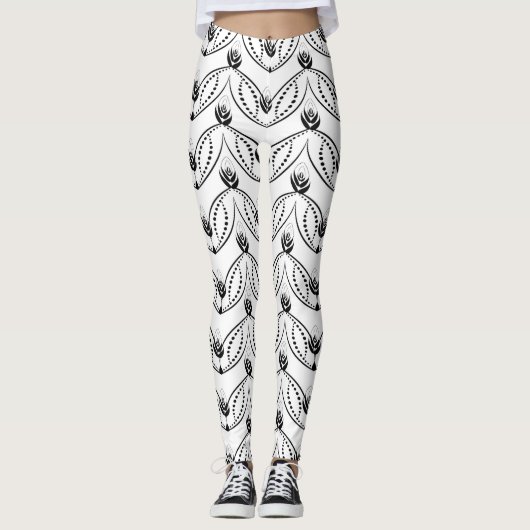 Nahtloses Schwarz-Weiß-Muster Leggings (Vorderseite)