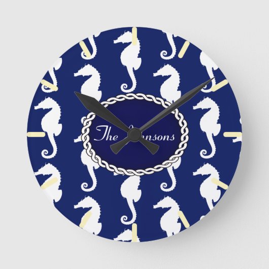 Nahtloses Seepferd Muster Runde Wanduhr (Vorderseite)