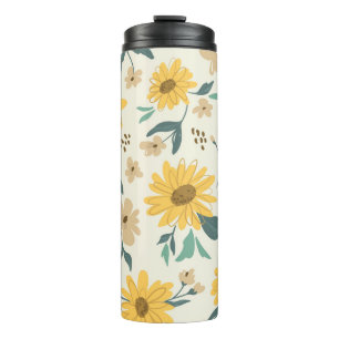 Nahtloses Sonnenblumenmuster. Gelbe Margerite auf Thermosbecher