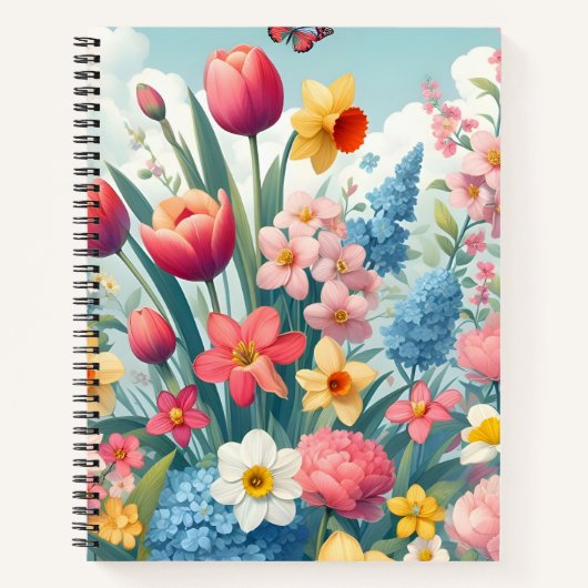 Nahtloses Spring Garden Notebook Notizblock (Vorderseite)
