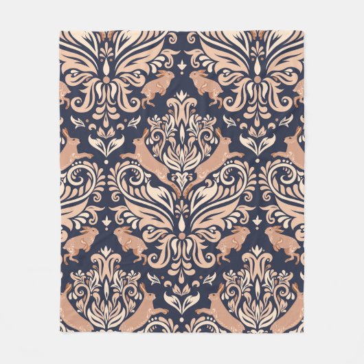 Nahtloses symmetrisches Muster im Damaskasstil.  Fleecedecke (Vorderseite)