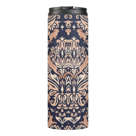 Nahtloses symmetrisches Muster im Damaskasstil. Thermosbecher (Rückseite)