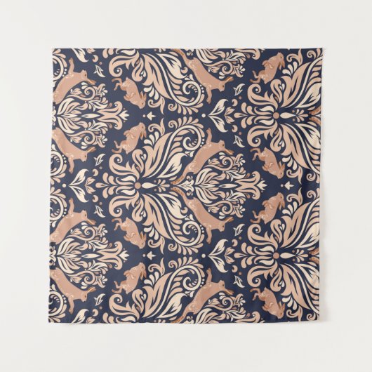 Nahtloses symmetrisches Muster im Damaskasstil. Wandteppich (Vorderseite (Horizontal))