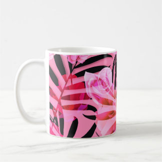 Nahtloses tropisches Blumen-, Pflanzen- und Blattm Kaffeetasse