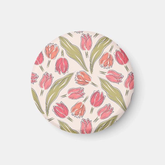 Nahtloses Tulip Floral Pattern - Vintag botanisch Magnet (Vorne)