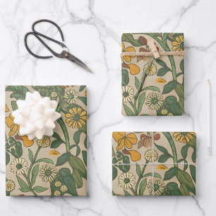 Nahtloses vintage botanisches Muster Geschenkpapier Set