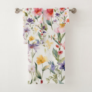 Nahtloses Wasserfarben-Blumenmuster Badhandtuch Set