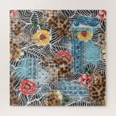 Nahtloses Wasserfarben-Blumenmuster mit Textur. Puzzle (Horizontal)