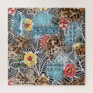 Nahtloses Wasserfarben-Blumenmuster mit Textur. Puzzle