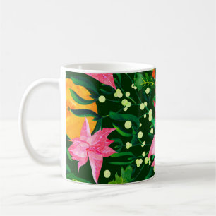 Nahtloses Wasserfarben-Weihnachtsmuster mit Poinse Kaffeetasse
