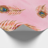 Nahtloses Wasserfarbmuster mit goldener Pfauenfede Geschenkpapier (Ecke)