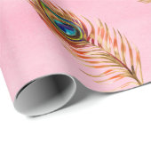 Nahtloses Wasserfarbmuster mit goldener Pfauenfede Geschenkpapier (Rolleneckpunkt)