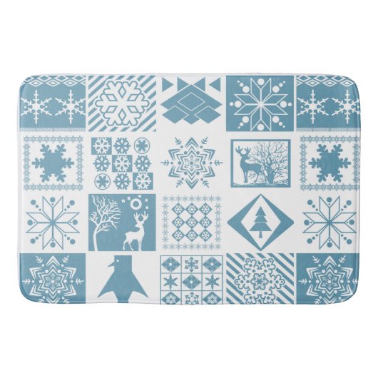 Nahtloses Weihnachts-Patchwork-Schneeflocken-Butto Badematte (Vorderseite)