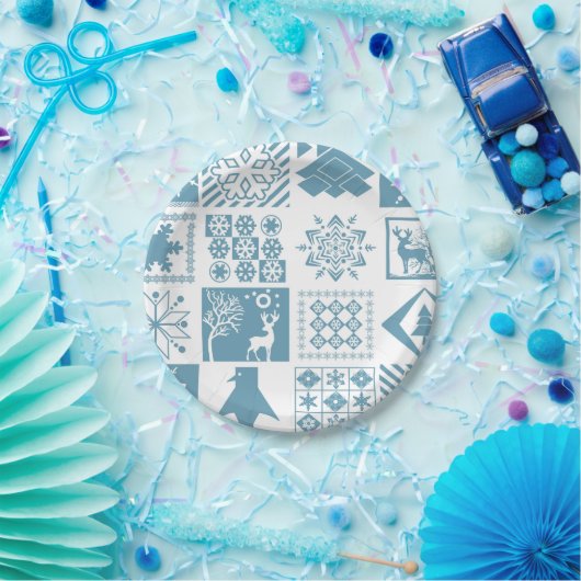 Nahtloses Weihnachts-Patchwork-Schneeflocken-Butto Pappteller (Party)