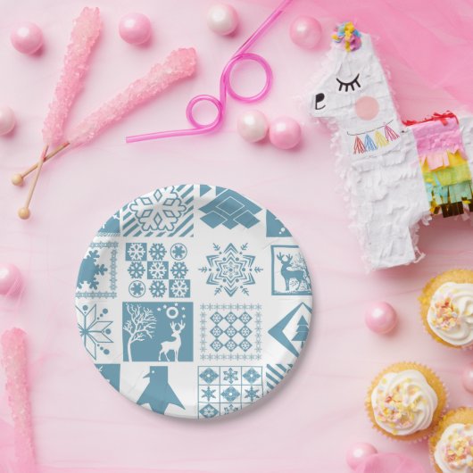 Nahtloses Weihnachts-Patchwork-Schneeflocken-Butto Pappteller (Party)