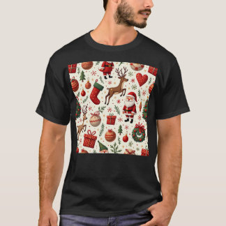 Nahtloses Weihnachtsmuster mit Cartoon Santa Rein T-Shirt