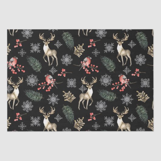 Nahtloses Weihnachtsmuster mit Hirschen und Bullfi Seidenpapier (Vorderseite)