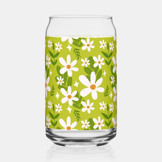 Nahtloses weißes Daisy-Muster Dosenglas (Vorderseite)