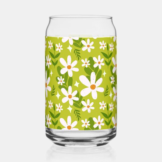 Nahtloses weißes Daisy-Muster Dosenglas (Rückseite)