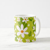 Nahtloses weißes Daisy-Muster Kaffeetasse (VorderseiteRechts)
