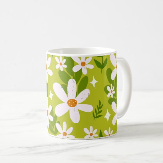 Nahtloses weißes Daisy-Muster Kaffeetasse (VorderseiteRechts)