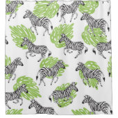 Nahtloses weißes Muster mit Zebras. Darstellung Duschvorhang (Vorderseite)