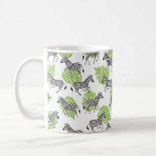 Nahtloses weißes Muster mit Zebras. Darstellung Kaffeetasse