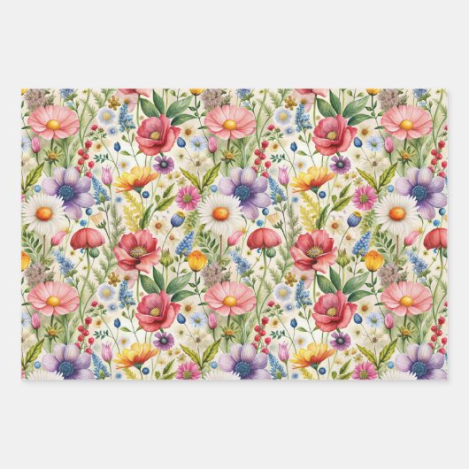 Nahtloses Wildblumen-Muster Möbel-Decoupage  Geschenkpapier Set (Vorderseite)