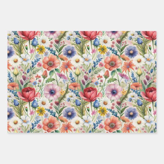 Nahtloses Wildblumen-Muster Möbel-Decoupage Geschenkpapier Set (Vorderseite)