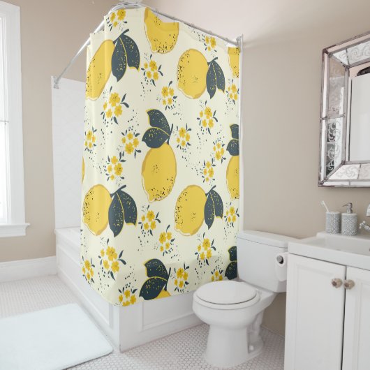 Nahtloses Zitrusmuster mit farbiger gelber Zitrone Duschvorhang (Beispiel)