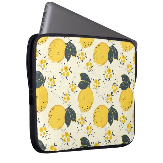 Nahtloses Zitrusmuster mit farbiger gelber Zitrone Laptopschutzhülle (Vorne Rechts)