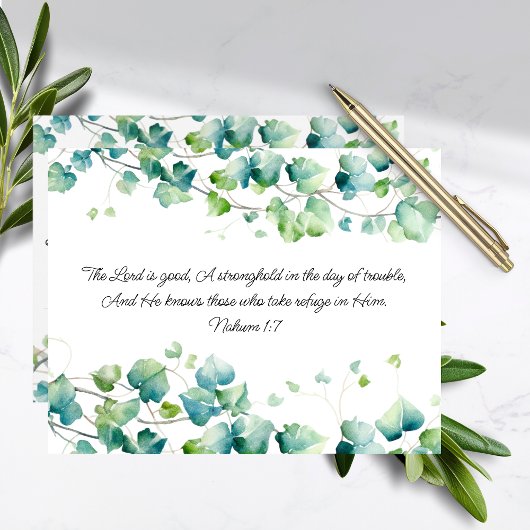 Nahum 1:7 English burmese Ivy White Note Card Mitteilungskarte