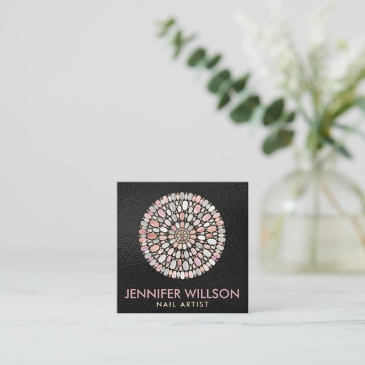 Nail Art Mandala Pearl und rosa Marmor Quadratische Visitenkarte (Stehend Vorderseite)