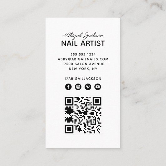 Nail Art Red Glitzer Elegantes Script QR Code Visitenkarte (Rückseite)