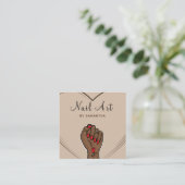 Nail Art Salon Boho Elegant Gezeichnet Hand & Herz Quadratische Visitenkarte (Stehend Vorderseite)